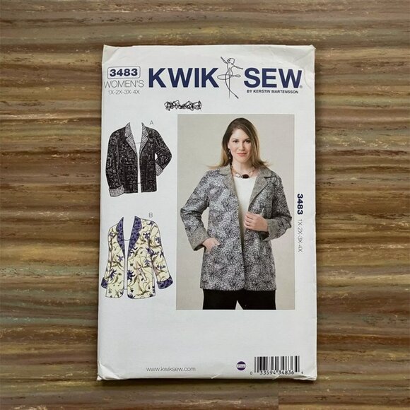UNCUT Sewing Pattern Kwik Sew 3483 Reversible Straight-cut Jacket Womens 1X-4X - Picture 1 of 2